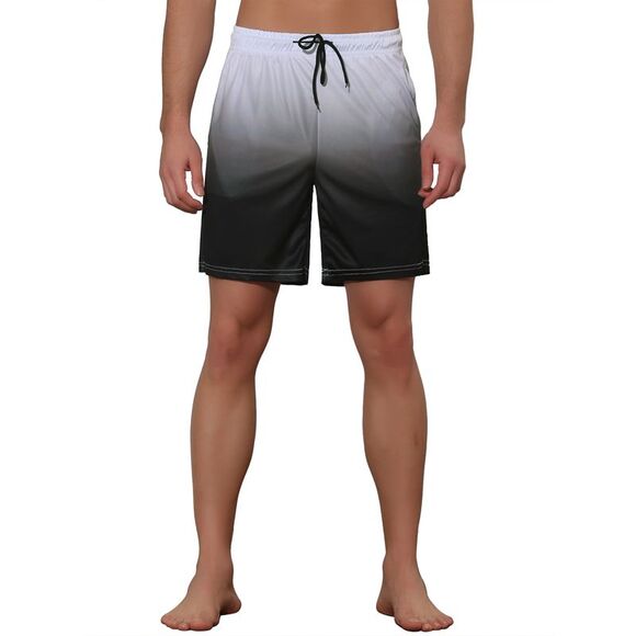 Men's Contrast Color Summer Beach Colorful Swimwear Shorts Black Gray - Picture 5 of 6